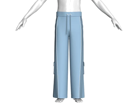 Men Wide-Leg Cargo Pant With White Piping 3D Model