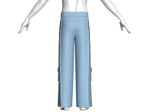 Men Wide-Leg Cargo Pant With White Piping 3D Model