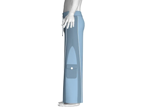 Men Wide-Leg Cargo Pant With White Piping 3D Model