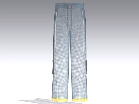 Men Wide-Leg Cargo Pant With White Piping 3D Model