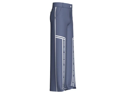 Men Wide-Leg Letter Printed Striped Trousers 3D Model