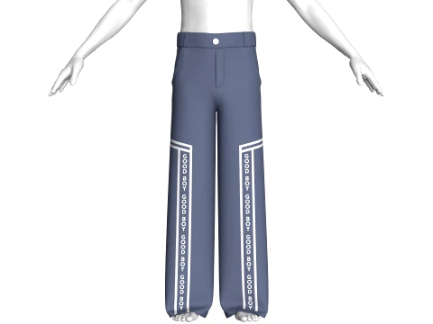 Men Wide-Leg Letter Printed Striped Trousers 3D Model