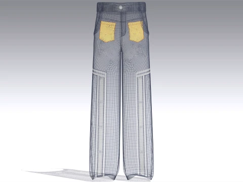 Men Wide-Leg Letter Printed Striped Trousers 3D Model