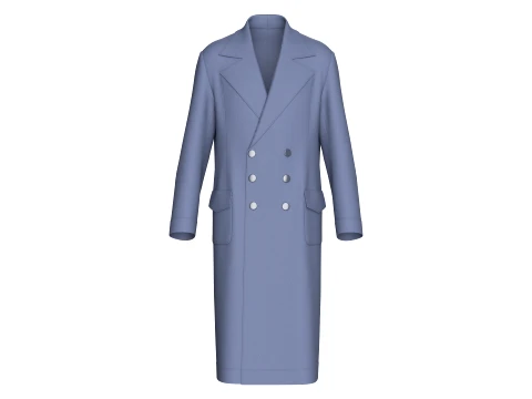 Men Double-Breasted Long Overcoat 3D Model