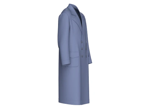 Men Double-Breasted Long Overcoat 3D Model