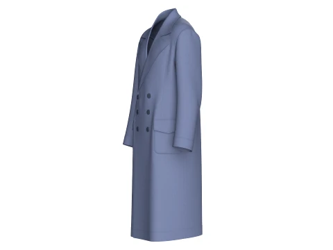 Men Double-Breasted Long Overcoat 3D Model