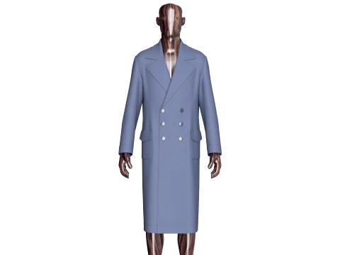 Men Double-Breasted Long Overcoat 3D Model