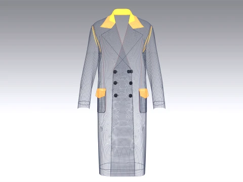 Men Double-Breasted Long Overcoat 3D Model