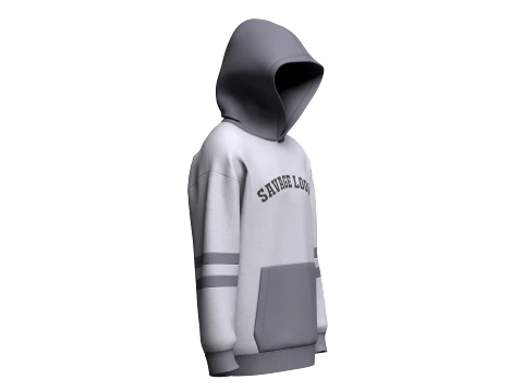 Men Two-Tone Letter Printed Pullover Hoodie 3D Model