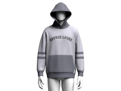 Men Two-Tone Letter Printed Pullover Hoodie 3D Model