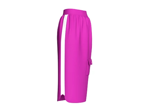 Girls Cargo Pocket Side-Striped Midi Skirt 3D Model