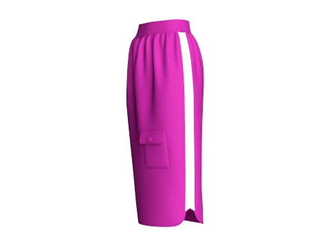 Girls Cargo Pocket Side-Striped Midi Skirt 3D Model