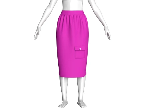 Girls Cargo Pocket Side-Striped Midi Skirt 3D Model
