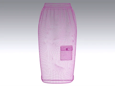 Girls Cargo Pocket Side-Striped Midi Skirt 3D Model