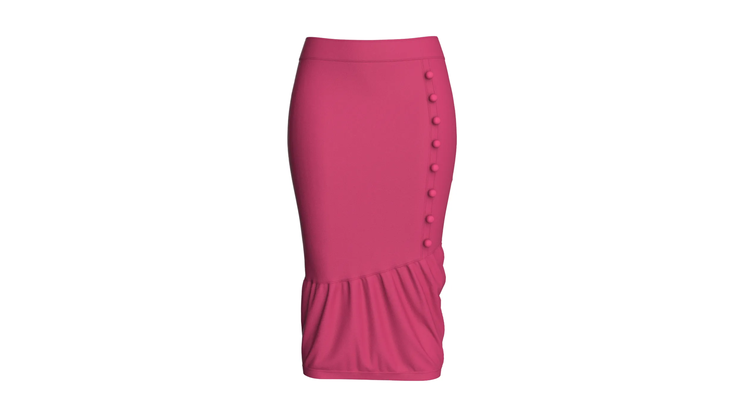 Girls Side-Buttoned Midi Skirt 3D Model .c4d .max .obj .3ds .fbx .stl .blend 