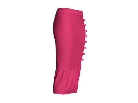 Girls Side-Buttoned Midi Skirt 3D Model