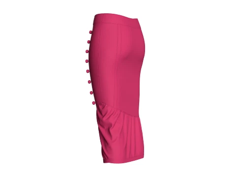 Girls Side-Buttoned Midi Skirt 3D Model