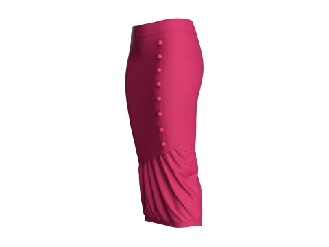 Girls Side-Buttoned Midi Skirt 3D Model