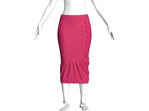 Girls Side-Buttoned Midi Skirt 3D Model