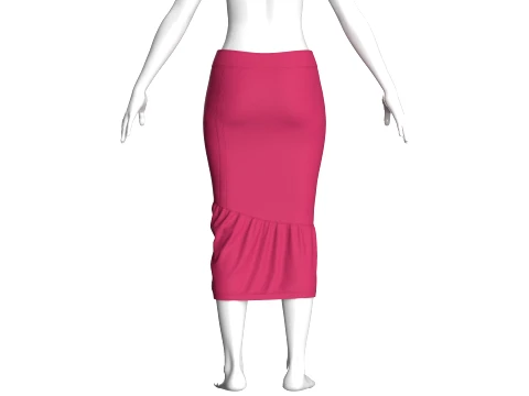 Girls Side-Buttoned Midi Skirt 3D Model