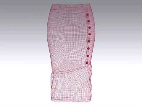 Girls Side-Buttoned Midi Skirt 3D Model