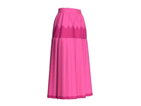 Girls Two-Tone Zigzag Paneled Midi Skirt 3D Model