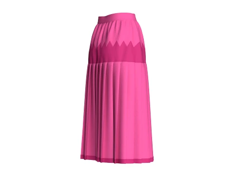 Girls Two-Tone Zigzag Paneled Midi Skirt 3D Model