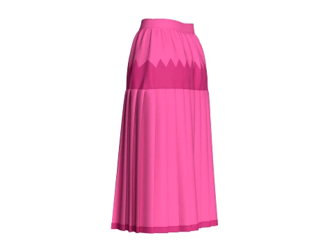 Girls Two-Tone Zigzag Paneled Midi Skirt 3D Model