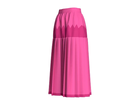 Girls Two-Tone Zigzag Paneled Midi Skirt 3D Model