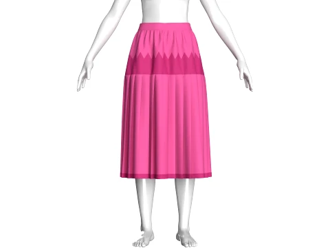 Girls Two-Tone Zigzag Paneled Midi Skirt 3D Model
