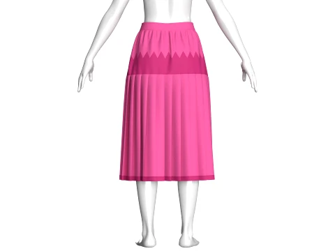 Girls Two-Tone Zigzag Paneled Midi Skirt 3D Model