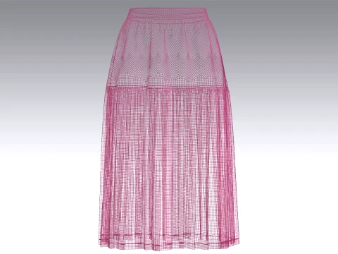 Girls Two-Tone Zigzag Paneled Midi Skirt 3D Model