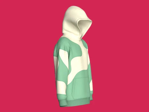 Men Abstract Wave Color-Blocked Hoodie 3D Model