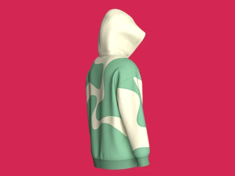 Men Abstract Wave Color-Blocked Hoodie 3D Model