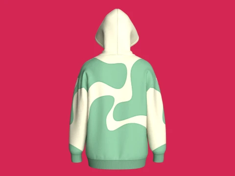 Men Abstract Wave Color-Blocked Hoodie 3D Model