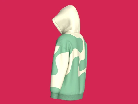 Men Abstract Wave Color-Blocked Hoodie 3D Model