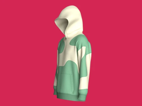 Men Abstract Wave Color-Blocked Hoodie 3D Model