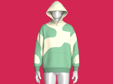 Men Abstract Wave Color-Blocked Hoodie 3D Model
