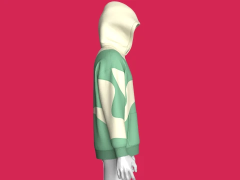 Men Abstract Wave Color-Blocked Hoodie 3D Model