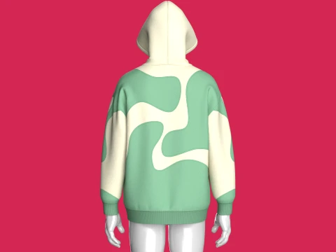 Men Abstract Wave Color-Blocked Hoodie 3D Model