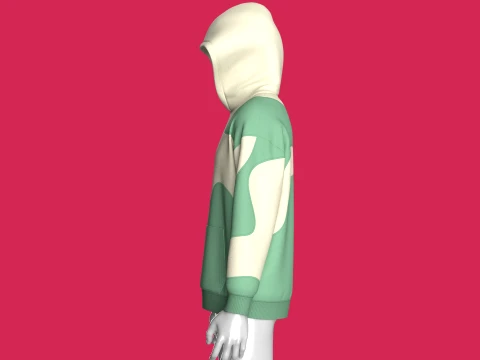 Men Abstract Wave Color-Blocked Hoodie 3D Model