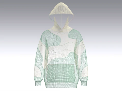 Men Abstract Wave Color-Blocked Hoodie 3D Model