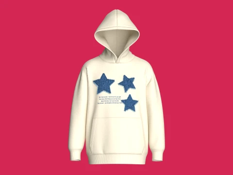 Herren Denim Star Patch Pullover Hoodie 3D Modell