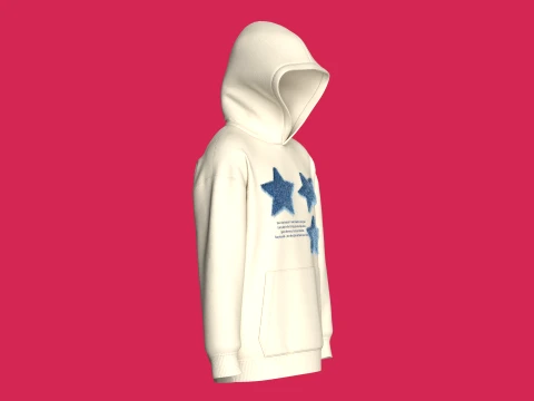 Men Denim Star Patch Pullover Hoodie 3D Model