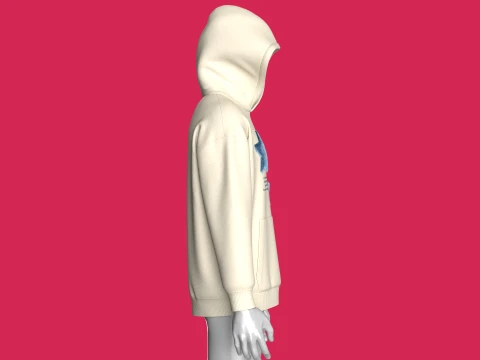 Men Denim Star Patch Pullover Hoodie 3D Model