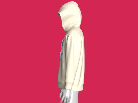Men Denim Star Patch Pullover Hoodie 3D Model