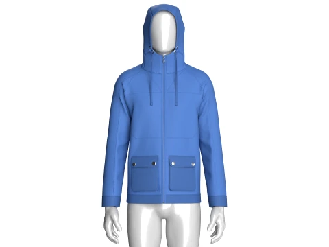 Men Zip-Up High Neck Hooded Jacket 3D Model