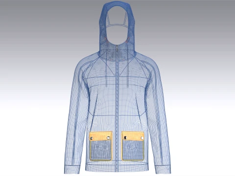 Men Zip-Up High Neck Hooded Jacket 3D Model