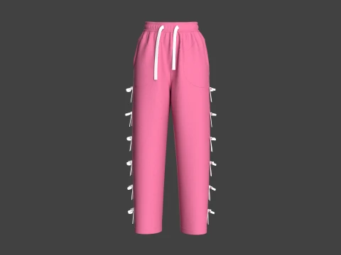 Wei&szlig;e Hose mit seitlicher Schn&uuml;rung f&uuml;r M&auml;dchen 3D Modell