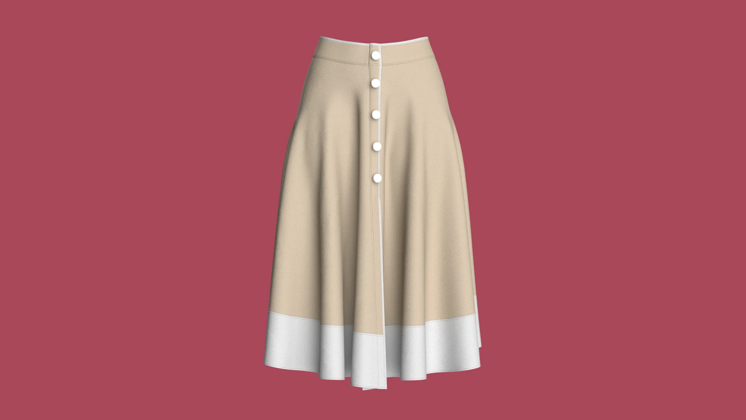 Girls Button Up A-Line Midi Skirt 3D Model .c4d .max .obj .3ds .fbx .stl .blend 